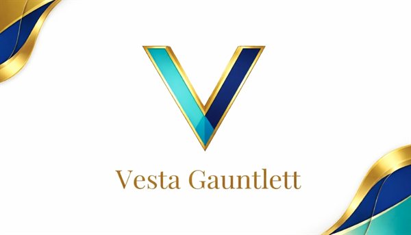 Front of a white business card for a relationship coach, with a teal, navy and gold V logo and gold wave accents