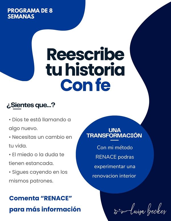 Blue and white flyer for an 8-week coaching program, with bold headline and a circle highlighting the method